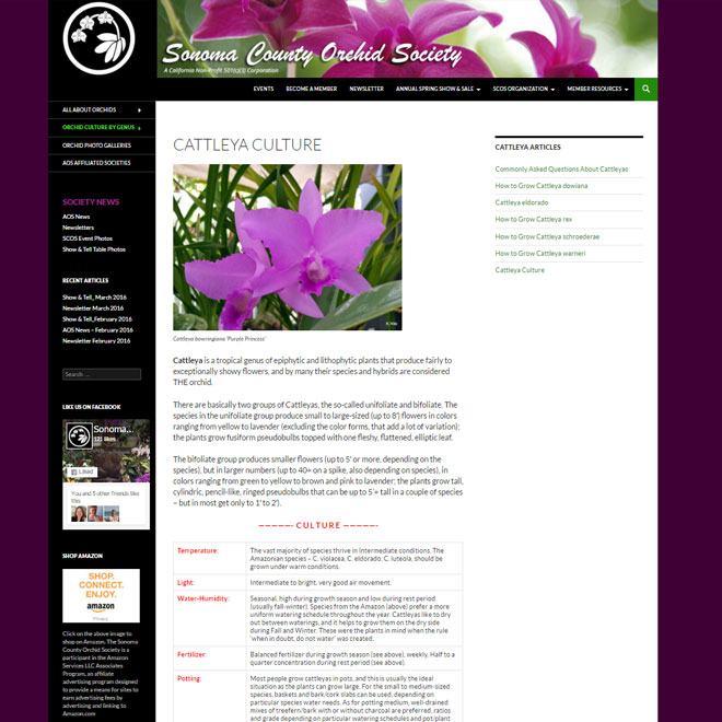 Sonoma County Orchid Society Web Design
