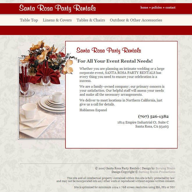 Santa Rosa Party Rentals Web Site Design